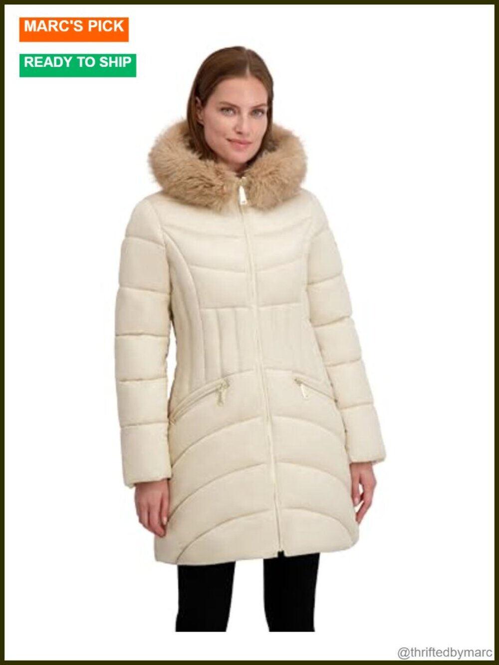 Women's Quilted Puffer Coat with Faux Fur Hood